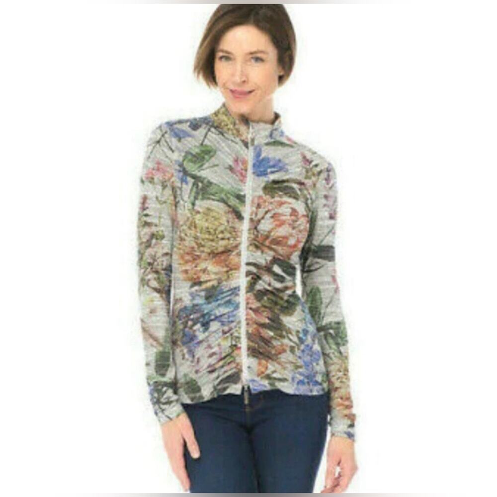 Joseph Ribkoff Floral and Striped Print Zip Up Jacket‎ size 8
